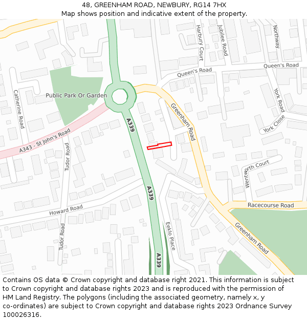 48, GREENHAM ROAD, NEWBURY, RG14 7HX: Location map and indicative extent of plot
