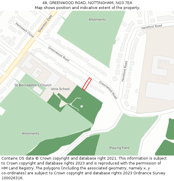 48, GREENWOOD ROAD, NOTTINGHAM, NG3 7EA: Location map and indicative extent of plot