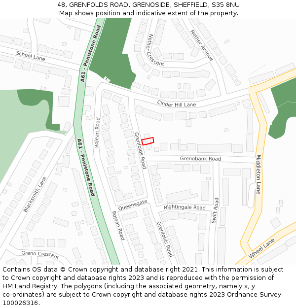48, GRENFOLDS ROAD, GRENOSIDE, SHEFFIELD, S35 8NU: Location map and indicative extent of plot