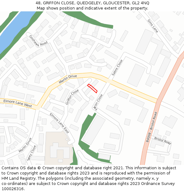 48, GRIFFON CLOSE, QUEDGELEY, GLOUCESTER, GL2 4NQ: Location map and indicative extent of plot