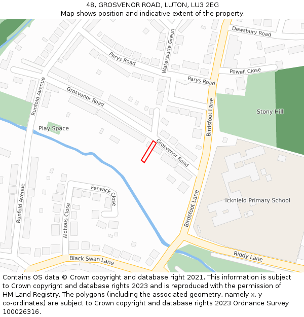 48, GROSVENOR ROAD, LUTON, LU3 2EG: Location map and indicative extent of plot