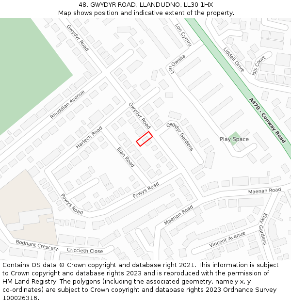 48, GWYDYR ROAD, LLANDUDNO, LL30 1HX: Location map and indicative extent of plot