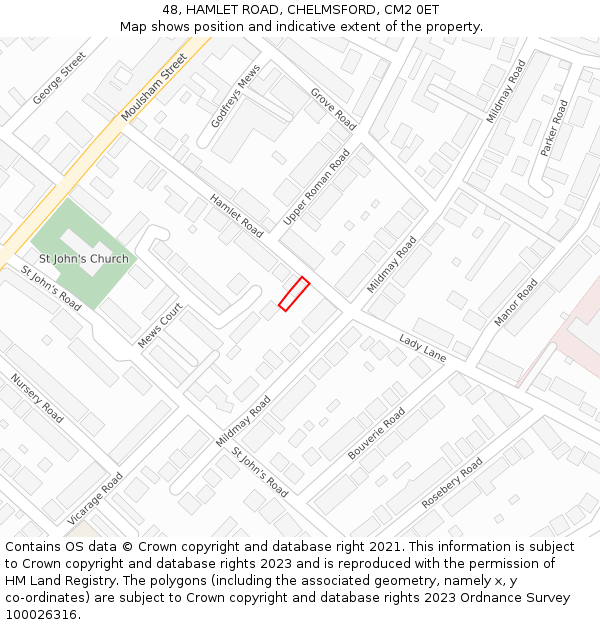 48, HAMLET ROAD, CHELMSFORD, CM2 0ET: Location map and indicative extent of plot