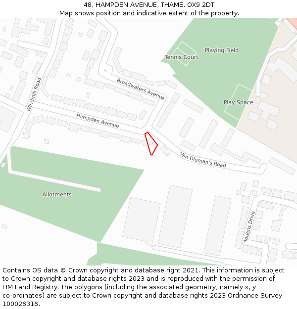 48, HAMPDEN AVENUE, THAME, OX9 2DT: Location map and indicative extent of plot