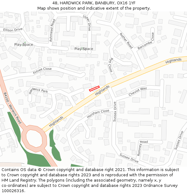 48, HARDWICK PARK, BANBURY, OX16 1YF: Location map and indicative extent of plot