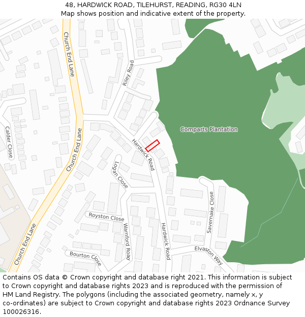 48, HARDWICK ROAD, TILEHURST, READING, RG30 4LN: Location map and indicative extent of plot