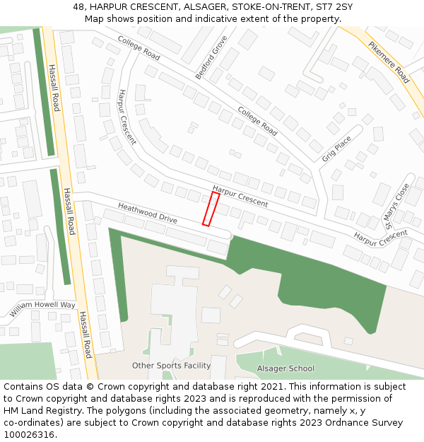 48, HARPUR CRESCENT, ALSAGER, STOKE-ON-TRENT, ST7 2SY: Location map and indicative extent of plot