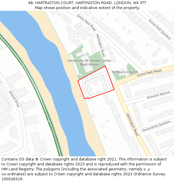 48, HARTINGTON COURT, HARTINGTON ROAD, LONDON, W4 3TT: Location map and indicative extent of plot
