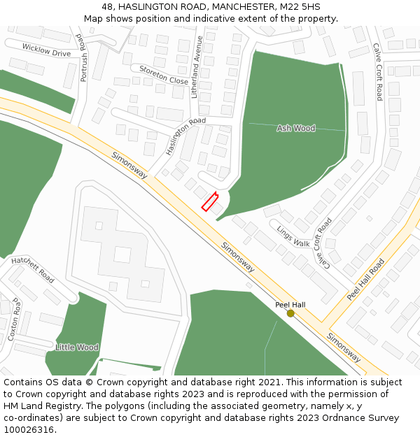 48, HASLINGTON ROAD, MANCHESTER, M22 5HS: Location map and indicative extent of plot
