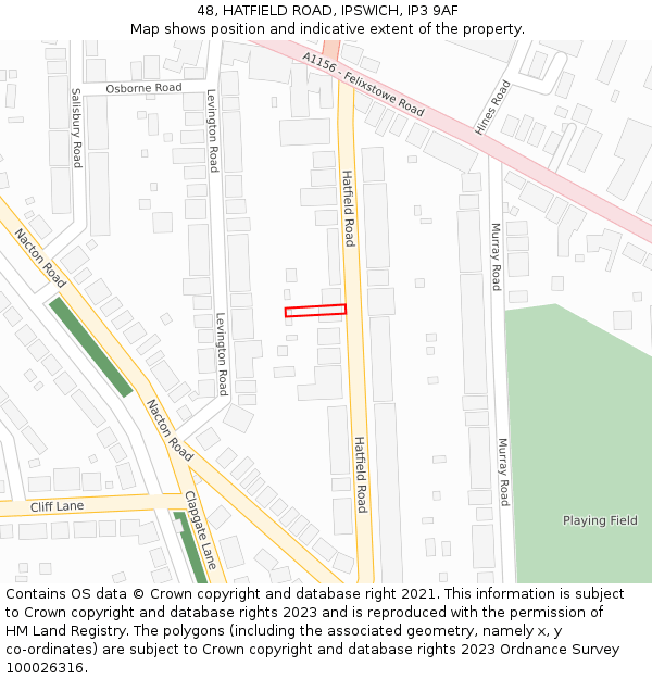 48, HATFIELD ROAD, IPSWICH, IP3 9AF: Location map and indicative extent of plot
