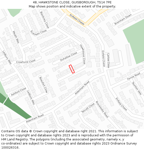 48, HAWKSTONE CLOSE, GUISBOROUGH, TS14 7PE: Location map and indicative extent of plot