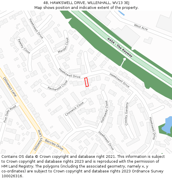 48, HAWKSWELL DRIVE, WILLENHALL, WV13 3EJ: Location map and indicative extent of plot
