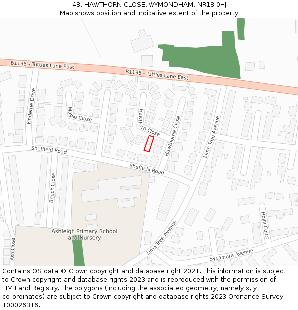 48, HAWTHORN CLOSE, WYMONDHAM, NR18 0HJ: Location map and indicative extent of plot