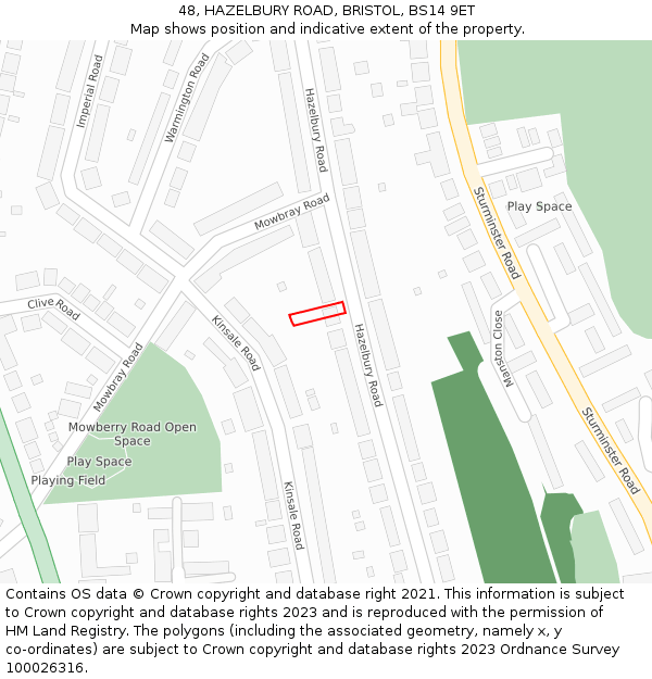 48, HAZELBURY ROAD, BRISTOL, BS14 9ET: Location map and indicative extent of plot