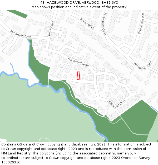 48, HAZELWOOD DRIVE, VERWOOD, BH31 6YQ: Location map and indicative extent of plot