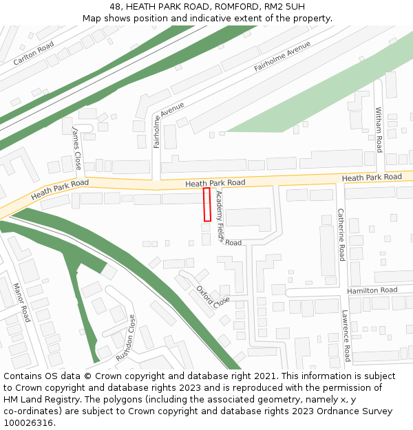 48, HEATH PARK ROAD, ROMFORD, RM2 5UH: Location map and indicative extent of plot
