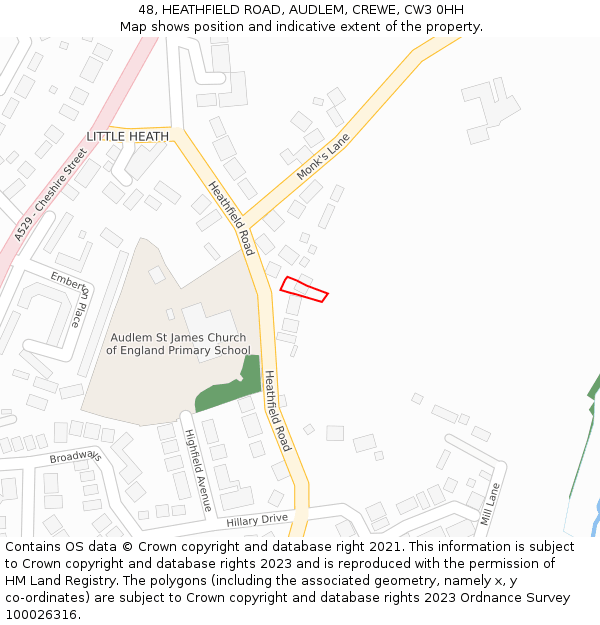 48, HEATHFIELD ROAD, AUDLEM, CREWE, CW3 0HH: Location map and indicative extent of plot