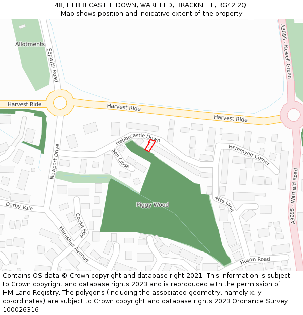 48, HEBBECASTLE DOWN, WARFIELD, BRACKNELL, RG42 2QF: Location map and indicative extent of plot