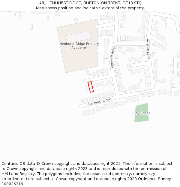 48, HENHURST RIDGE, BURTON-ON-TRENT, DE13 9TQ: Location map and indicative extent of plot