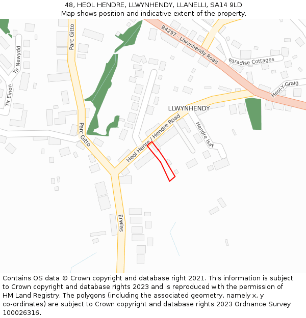 48, HEOL HENDRE, LLWYNHENDY, LLANELLI, SA14 9LD: Location map and indicative extent of plot