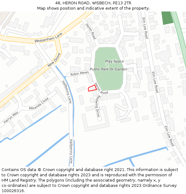 48, HERON ROAD, WISBECH, PE13 2TR: Location map and indicative extent of plot