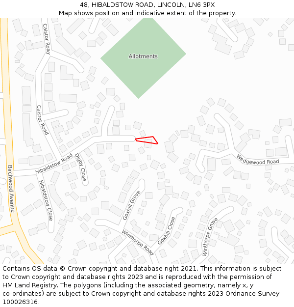 48, HIBALDSTOW ROAD, LINCOLN, LN6 3PX: Location map and indicative extent of plot