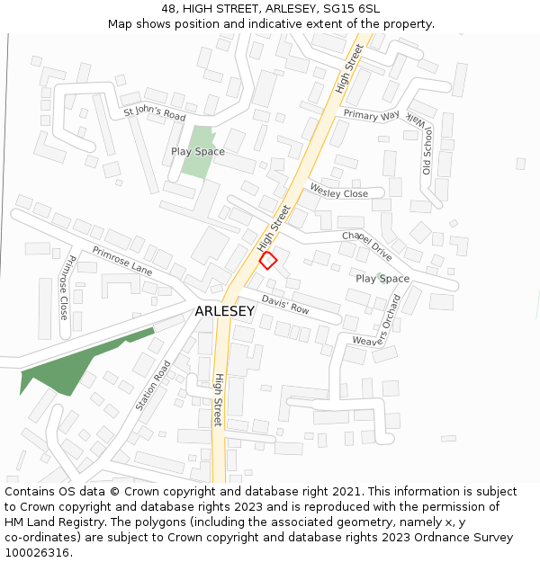 48, HIGH STREET, ARLESEY, SG15 6SL: Location map and indicative extent of plot