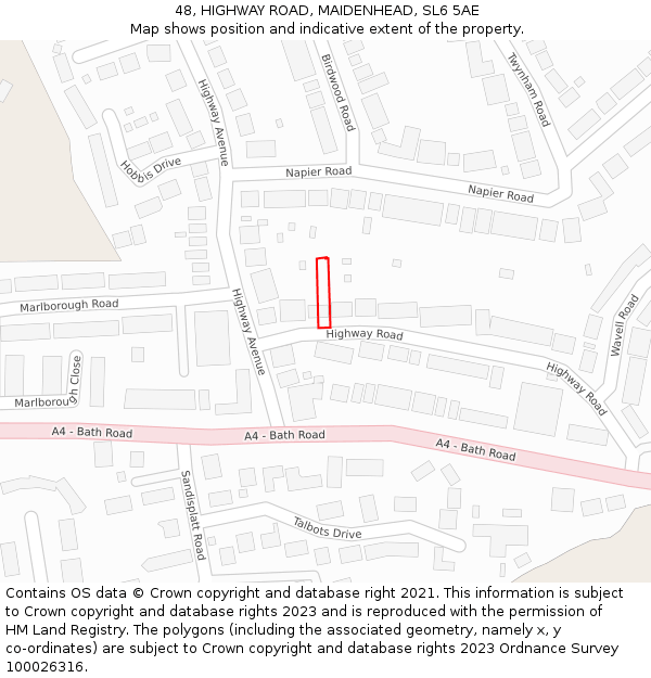 48, HIGHWAY ROAD, MAIDENHEAD, SL6 5AE: Location map and indicative extent of plot