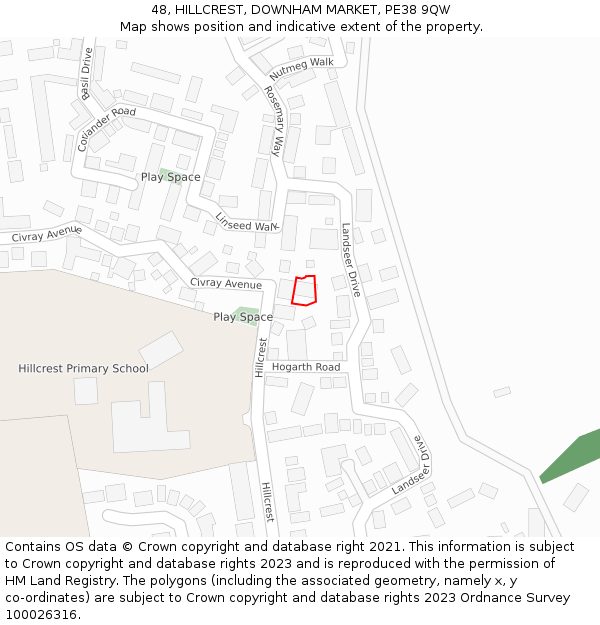 48, HILLCREST, DOWNHAM MARKET, PE38 9QW: Location map and indicative extent of plot