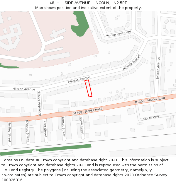 48, HILLSIDE AVENUE, LINCOLN, LN2 5PT: Location map and indicative extent of plot