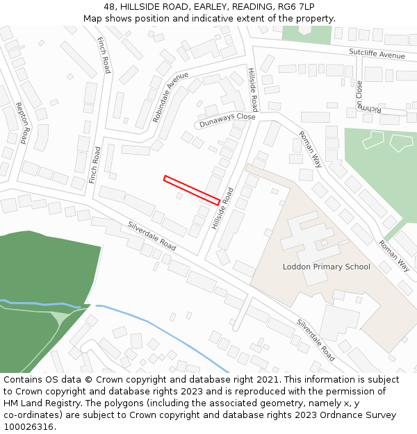 48, HILLSIDE ROAD, EARLEY, READING, RG6 7LP: Location map and indicative extent of plot