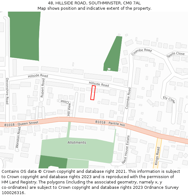 48, HILLSIDE ROAD, SOUTHMINSTER, CM0 7AL: Location map and indicative extent of plot