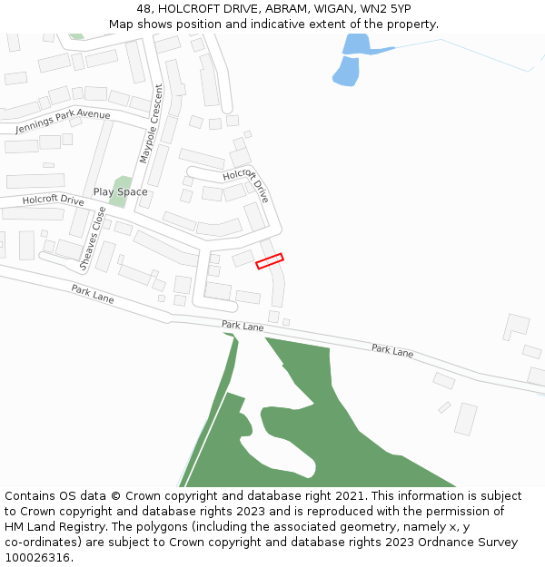 48, HOLCROFT DRIVE, ABRAM, WIGAN, WN2 5YP: Location map and indicative extent of plot