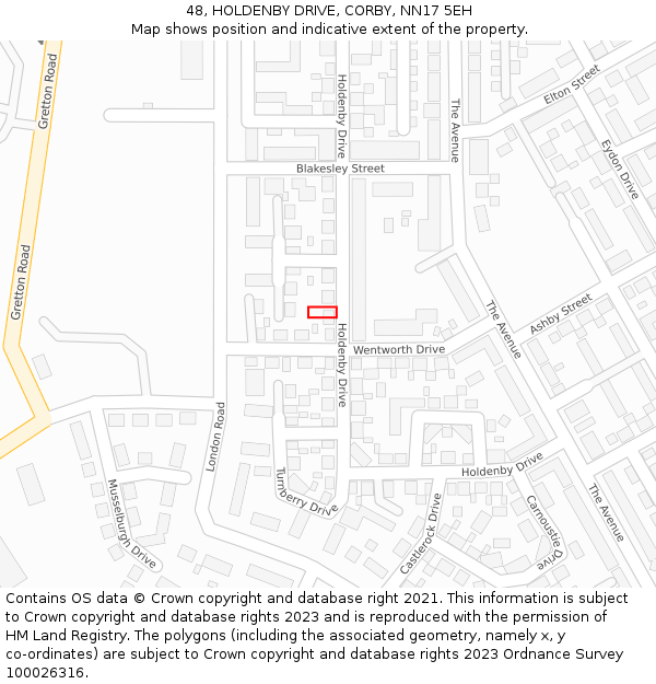 48, HOLDENBY DRIVE, CORBY, NN17 5EH: Location map and indicative extent of plot