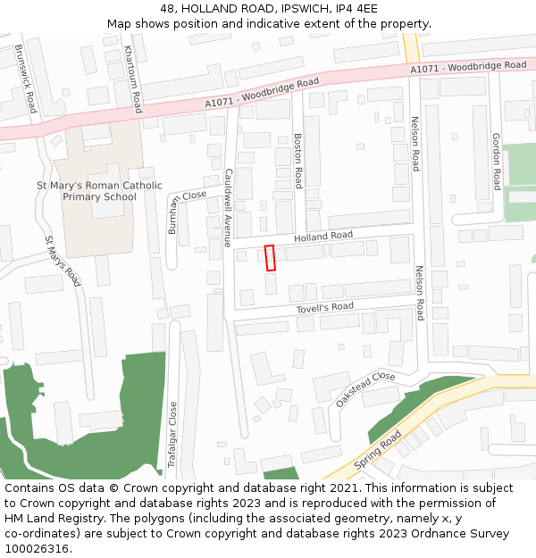 48, HOLLAND ROAD, IPSWICH, IP4 4EE: Location map and indicative extent of plot
