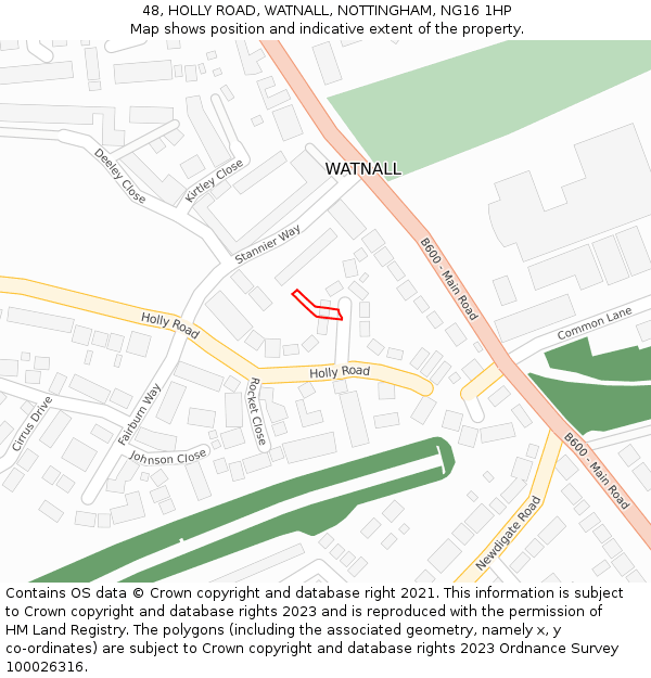 48, HOLLY ROAD, WATNALL, NOTTINGHAM, NG16 1HP: Location map and indicative extent of plot