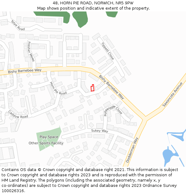 48, HORN PIE ROAD, NORWICH, NR5 9PW: Location map and indicative extent of plot