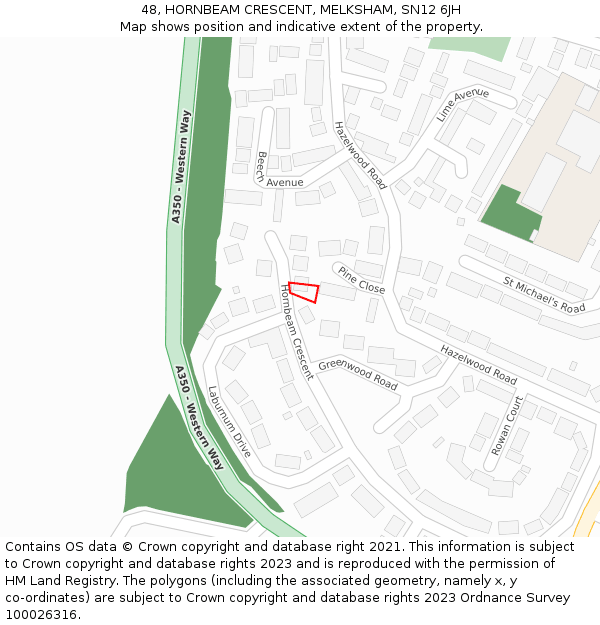 48, HORNBEAM CRESCENT, MELKSHAM, SN12 6JH: Location map and indicative extent of plot
