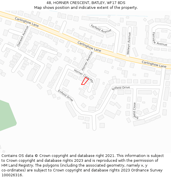 48, HORNER CRESCENT, BATLEY, WF17 8DS: Location map and indicative extent of plot