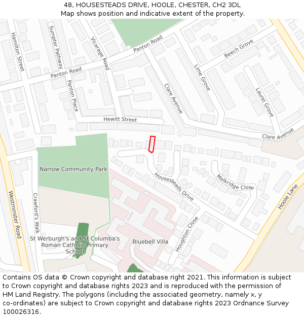 48, HOUSESTEADS DRIVE, HOOLE, CHESTER, CH2 3DL: Location map and indicative extent of plot