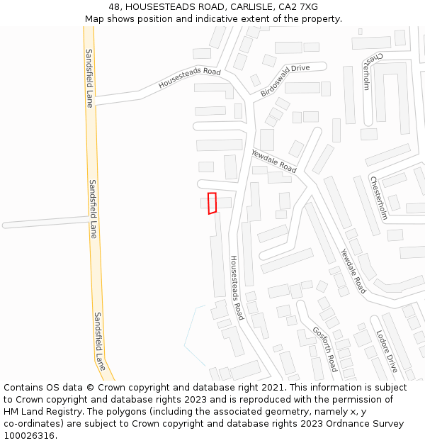 48, HOUSESTEADS ROAD, CARLISLE, CA2 7XG: Location map and indicative extent of plot