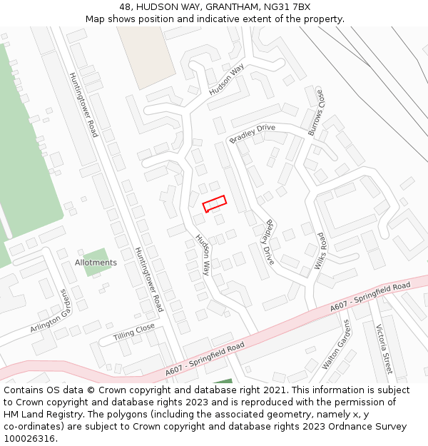 48, HUDSON WAY, GRANTHAM, NG31 7BX: Location map and indicative extent of plot