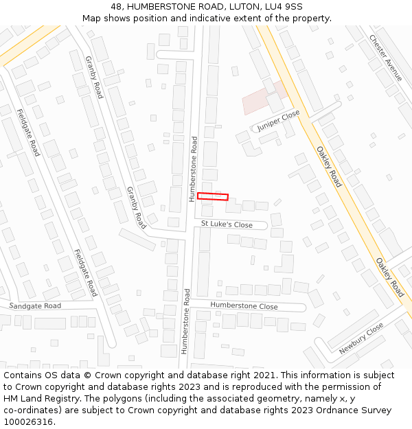 48, HUMBERSTONE ROAD, LUTON, LU4 9SS: Location map and indicative extent of plot