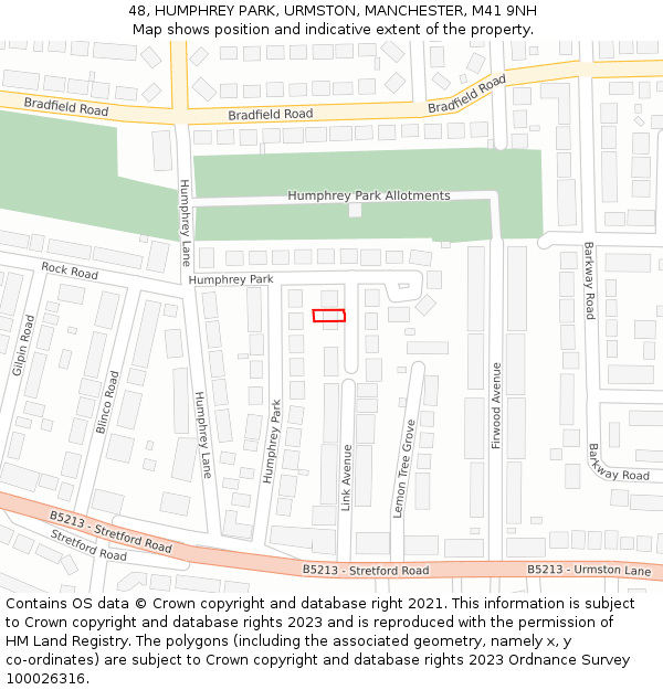 48, HUMPHREY PARK, URMSTON, MANCHESTER, M41 9NH: Location map and indicative extent of plot