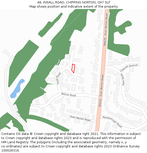 48, INSALL ROAD, CHIPPING NORTON, OX7 5LF: Location map and indicative extent of plot