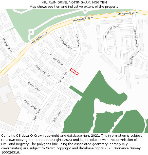 48, IRWIN DRIVE, NOTTINGHAM, NG6 7BH: Location map and indicative extent of plot