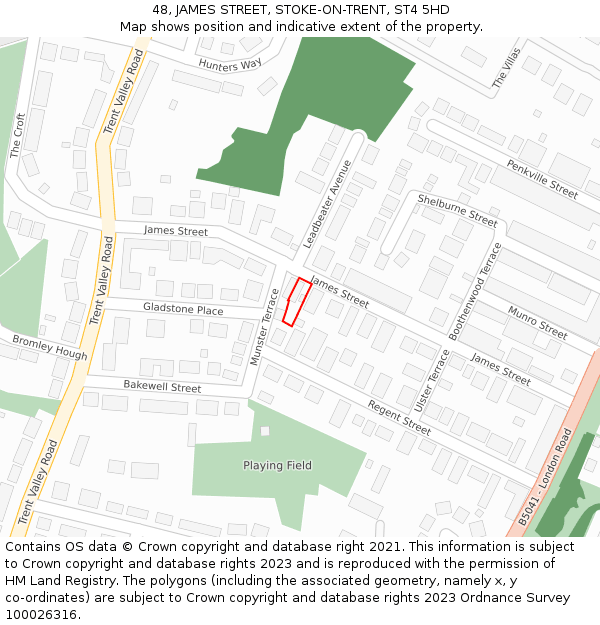 48, JAMES STREET, STOKE-ON-TRENT, ST4 5HD: Location map and indicative extent of plot