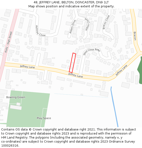 48, JEFFREY LANE, BELTON, DONCASTER, DN9 1LT: Location map and indicative extent of plot