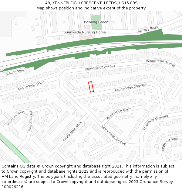 48, KENNERLEIGH CRESCENT, LEEDS, LS15 8RS: Location map and indicative extent of plot