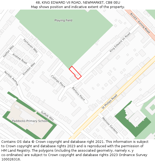 48, KING EDWARD VII ROAD, NEWMARKET, CB8 0EU: Location map and indicative extent of plot